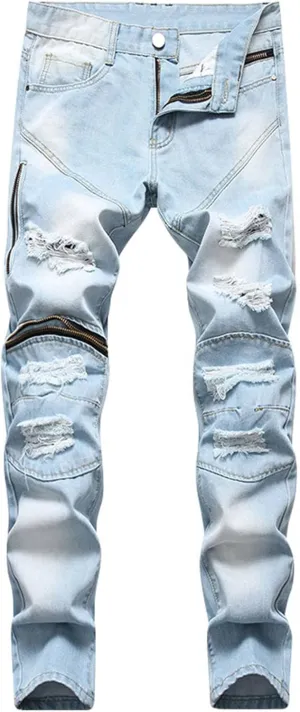 Mens Jeans Bootcut Straight Driven Jeans Ripped Distressed Holes Y2k Baggy Jeans for Men Stacked Ripped Destroyed Jeans