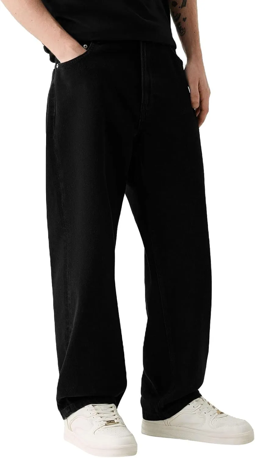 Mens Jeans Relaxed Fit Distressed Big and Tall Hip Hop Jeans Straight Cowboy Black Jeans for Men