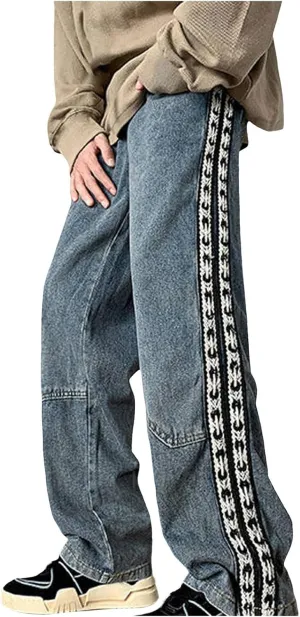 Mens Jeans Relaxed Fit Distressed Straight Leg Big and Tall Mens Casual Baggy Jeans Patchwork Pants Trousers