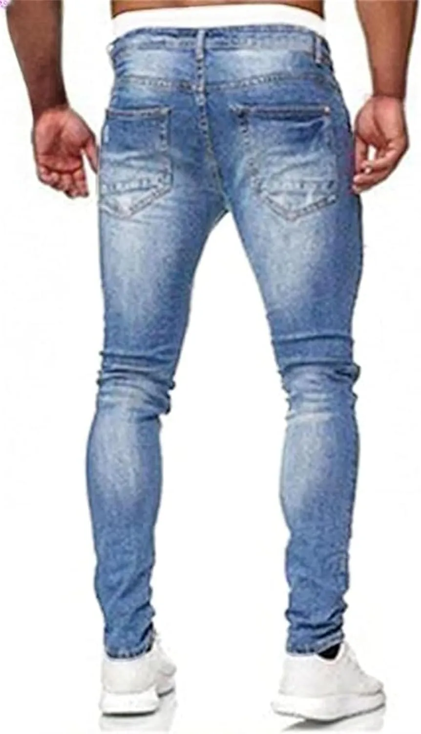 Men's Jeans Slim Fit, Jeans Stretch Destroyed Ripped Skinny Jeans, Blue Jeans Men Relaxed Fit