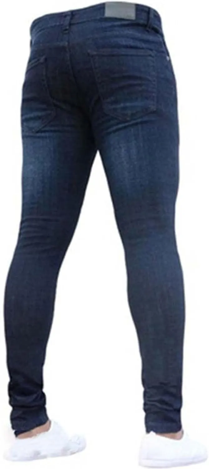 Men's Jeans Slim Fit, Jeans Stretch Destroyed Ripped Skinny Jeans, Blue Jeans Men Relaxed Fit