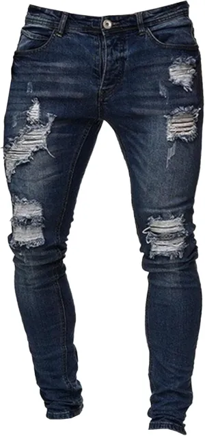 Men's Jeans Slim Fit, Jeans Stretch Destroyed Ripped Skinny Jeans, Blue Jeans Men Relaxed Fit