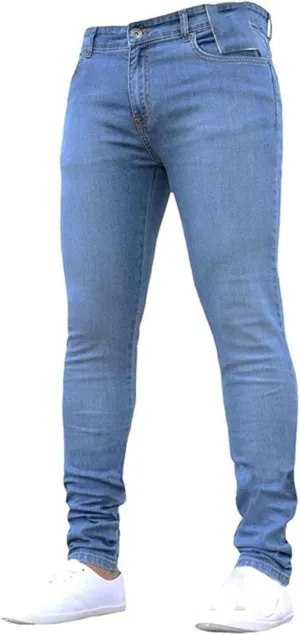 Men's Jeans Slim Fit, Jeans Stretch Destroyed Ripped Skinny Jeans, Blue Jeans Men Relaxed Fit