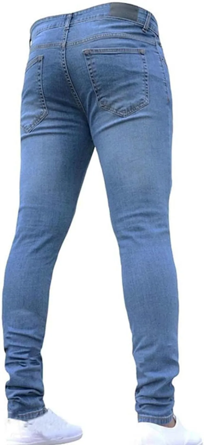 Men's Jeans Slim Fit, Jeans Stretch Destroyed Ripped Skinny Jeans, Blue Jeans Men Relaxed Fit