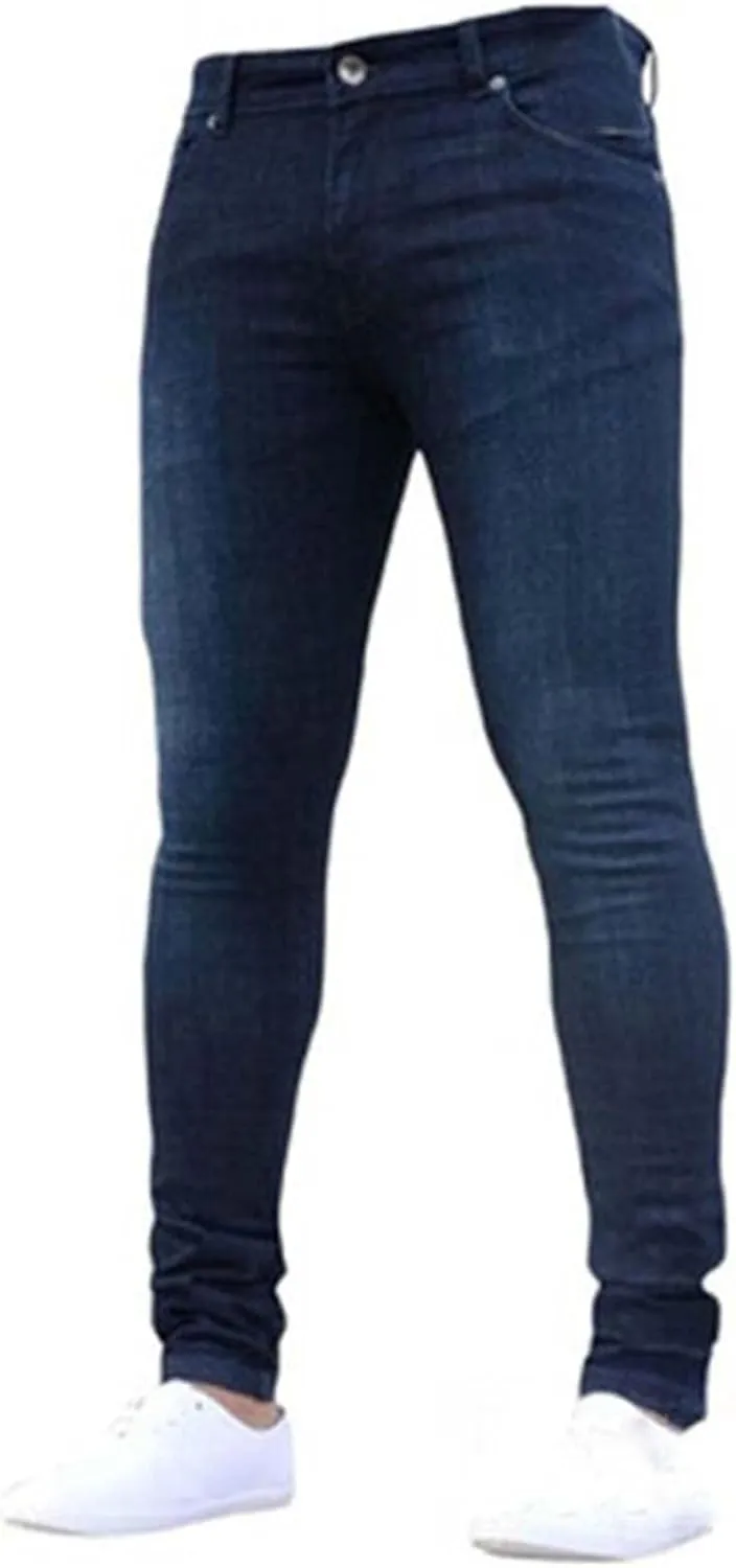 Men's Jeans Slim Fit, Jeans Stretch Destroyed Ripped Skinny Jeans, Blue Jeans Men Relaxed Fit