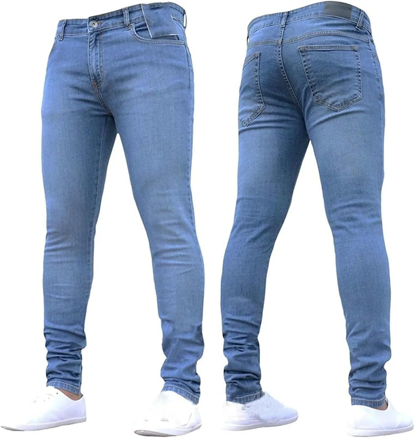 Men's Jeans Slim Fit, Jeans Stretch Destroyed Ripped Skinny Jeans, Blue Jeans Men Relaxed Fit