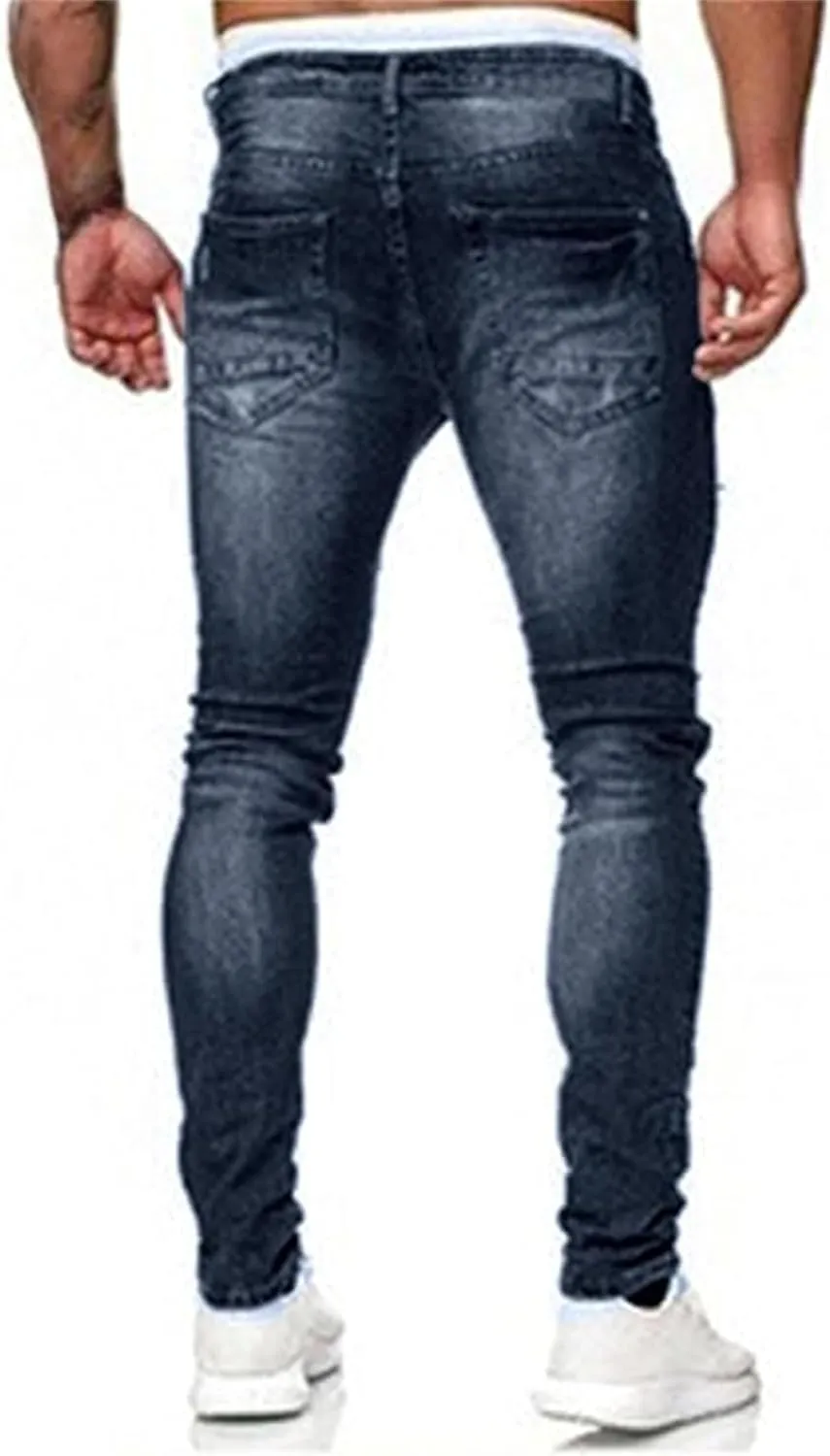 Men's Jeans Slim Fit, Jeans Stretch Destroyed Ripped Skinny Jeans, Blue Jeans Men Relaxed Fit