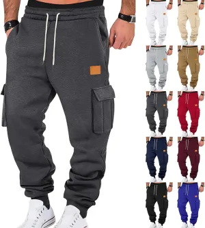 Mens Joggers with Pockets Drawstring Waist Heavyweight Sweatpants Baggy Winter Casual Fleece Lined Cargo Pants