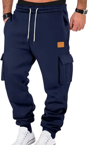 Mens Joggers with Pockets Drawstring Waist Heavyweight Sweatpants Baggy Winter Casual Fleece Lined Cargo Pants