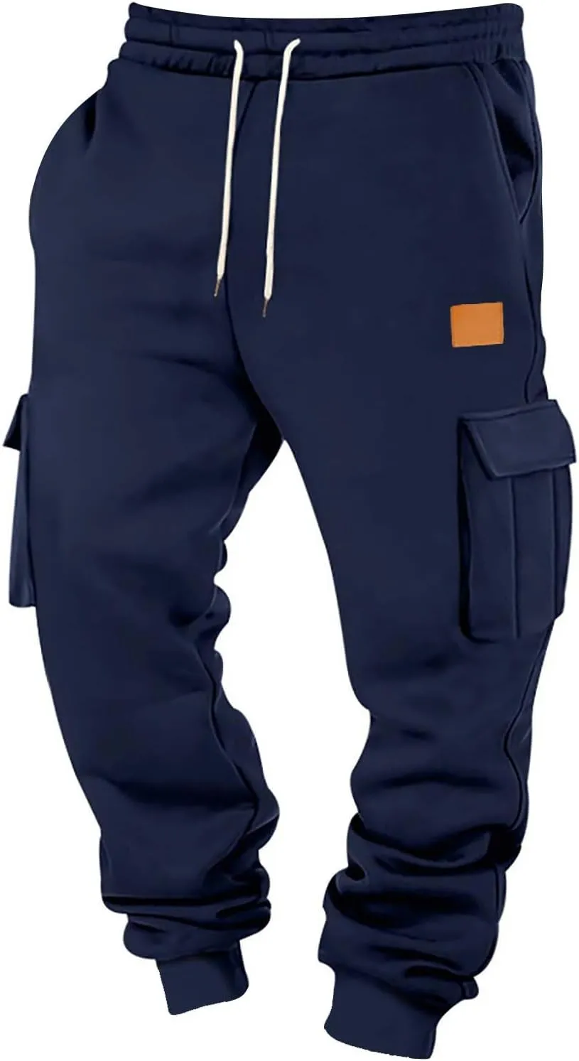 Mens Joggers with Pockets Drawstring Waist Heavyweight Sweatpants Baggy Winter Casual Fleece Lined Cargo Pants