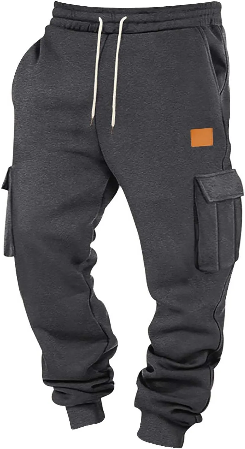 Mens Joggers with Pockets Drawstring Waist Heavyweight Sweatpants Baggy Winter Casual Fleece Lined Cargo Pants