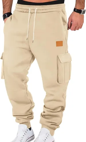 Mens Joggers with Pockets Drawstring Waist Heavyweight Sweatpants Baggy Winter Casual Fleece Lined Cargo Pants