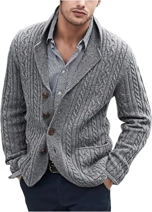 Mens Knit Cardigan Sweaters Lightweight Button Down Sweaters Shawl Collar Cardigan Sweater Winter Knit Sweater