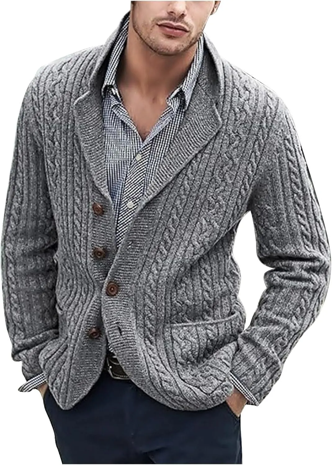Mens Knit Cardigan Sweaters Lightweight Button Down Sweaters Shawl Collar Cardigan Sweater Winter Knit Sweater