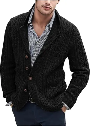 Mens Knit Cardigan Sweaters Lightweight Button Down Sweaters Shawl Collar Cardigan Sweater Winter Knit Sweater