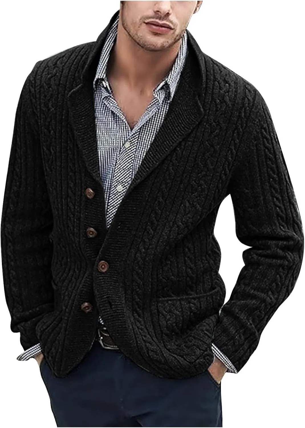 Mens Knit Cardigan Sweaters Lightweight Button Down Sweaters Shawl Collar Cardigan Sweater Winter Knit Sweater