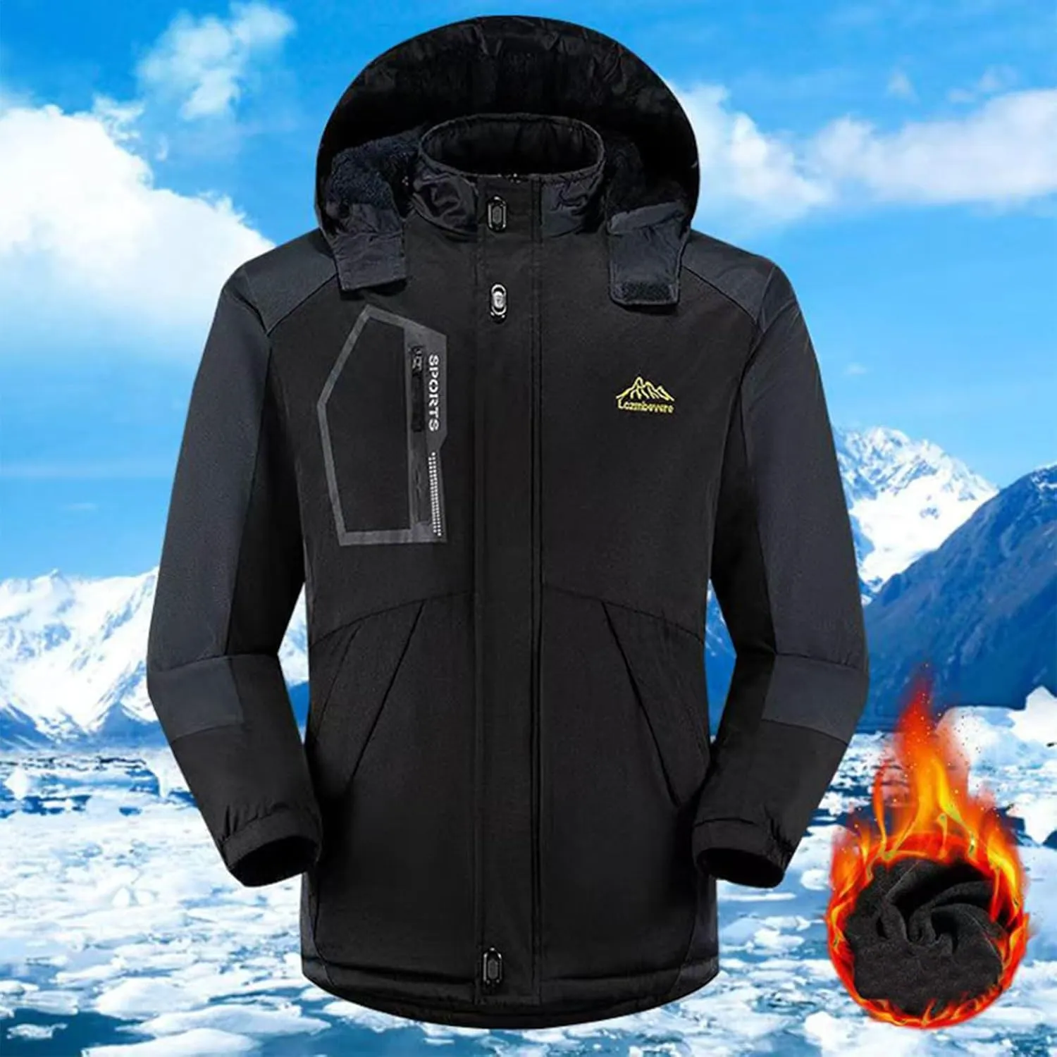 Men's Lightweight Active Water Resistant Hooded Jacket Color Blocked Fleece Pocket Detachable Zipper Outdoor Jackets