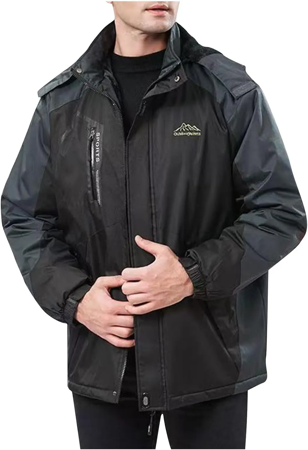 Men's Lightweight Active Water Resistant Hooded Jacket Color Blocked Fleece Pocket Detachable Zipper Outdoor Jackets