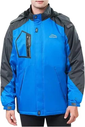 Men's Lightweight Active Water Resistant Hooded Jacket Color Blocked Fleece Pocket Detachable Zipper Outdoor Jackets