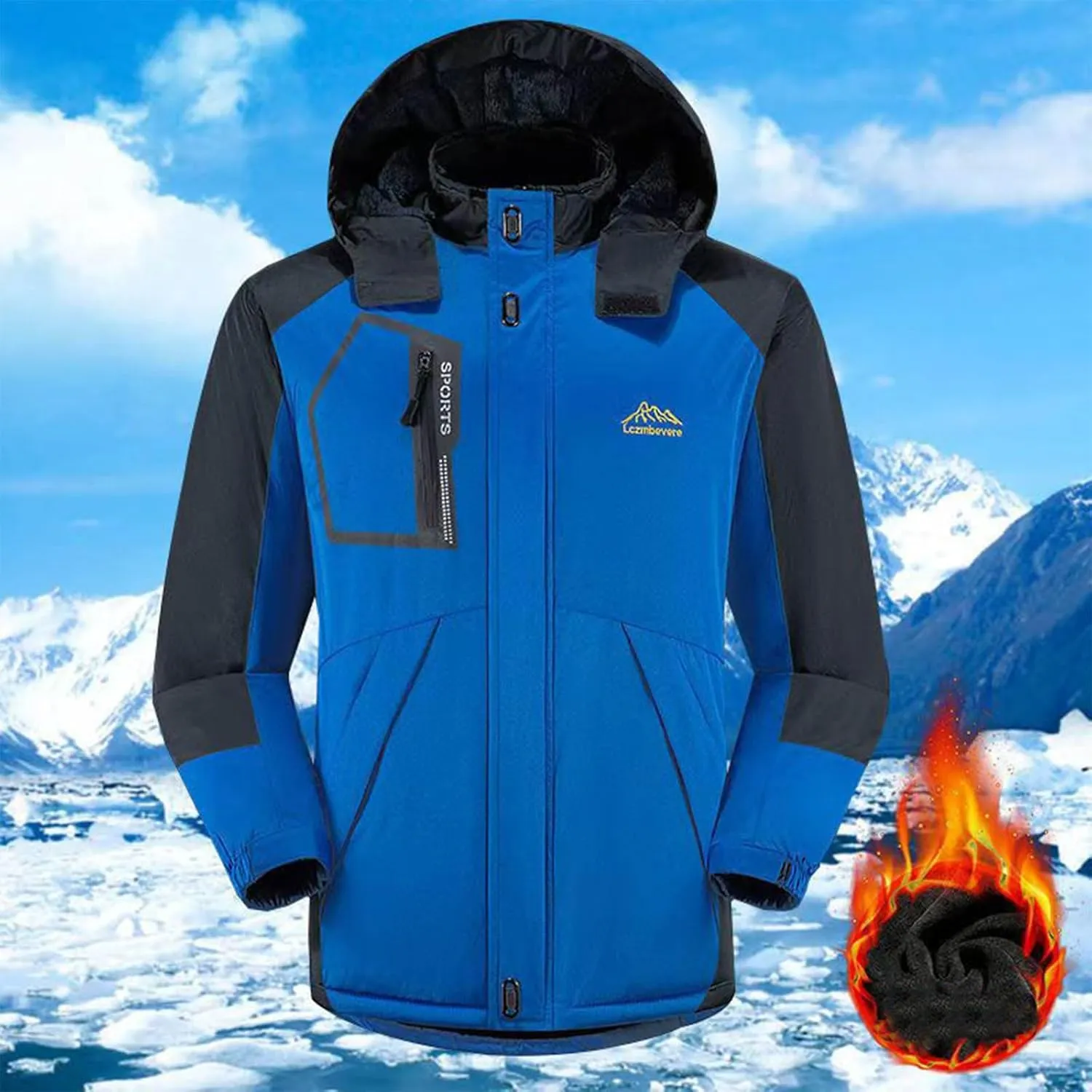 Men's Lightweight Active Water Resistant Hooded Jacket Color Blocked Fleece Pocket Detachable Zipper Outdoor Jackets