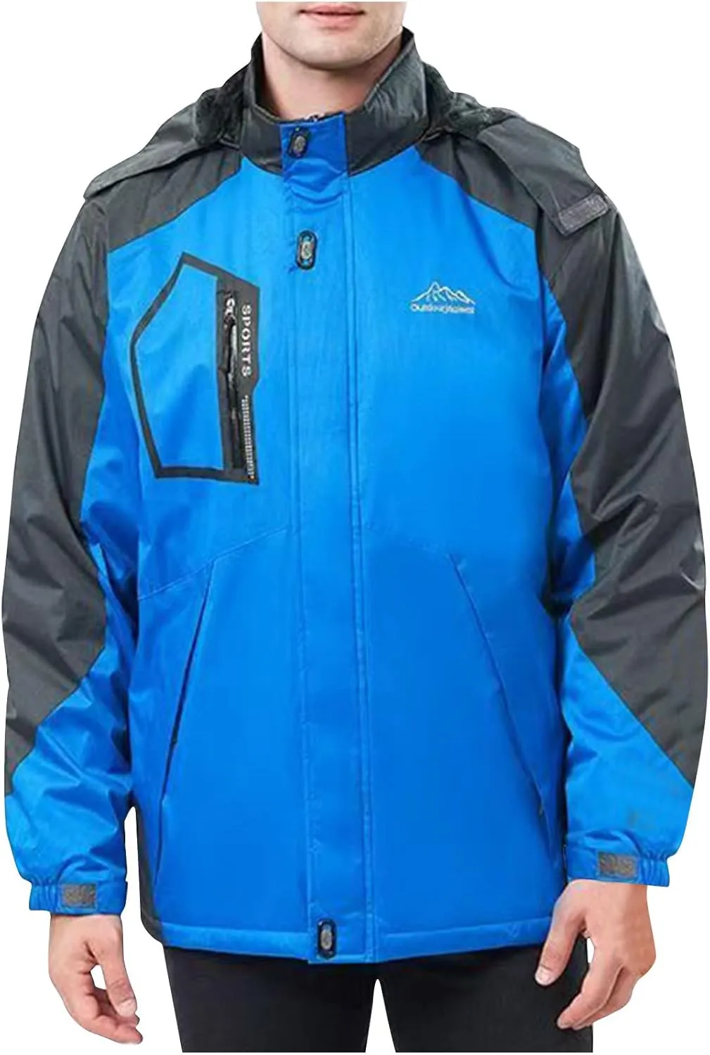 Men's Lightweight Active Water Resistant Hooded Jacket Color Blocked Fleece Pocket Detachable Zipper Outdoor Jackets