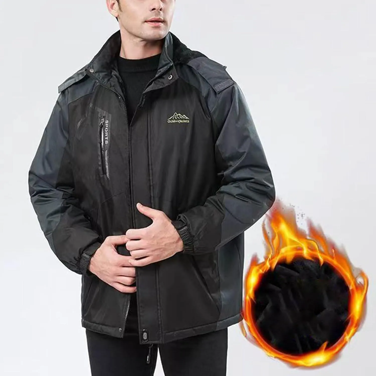 Men's Lightweight Active Water Resistant Hooded Jacket Color Blocked Fleece Pocket Detachable Zipper Outdoor Jackets