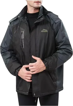 Men's Lightweight Active Water Resistant Hooded Jacket Color Blocked Fleece Pocket Detachable Zipper Outdoor Jackets