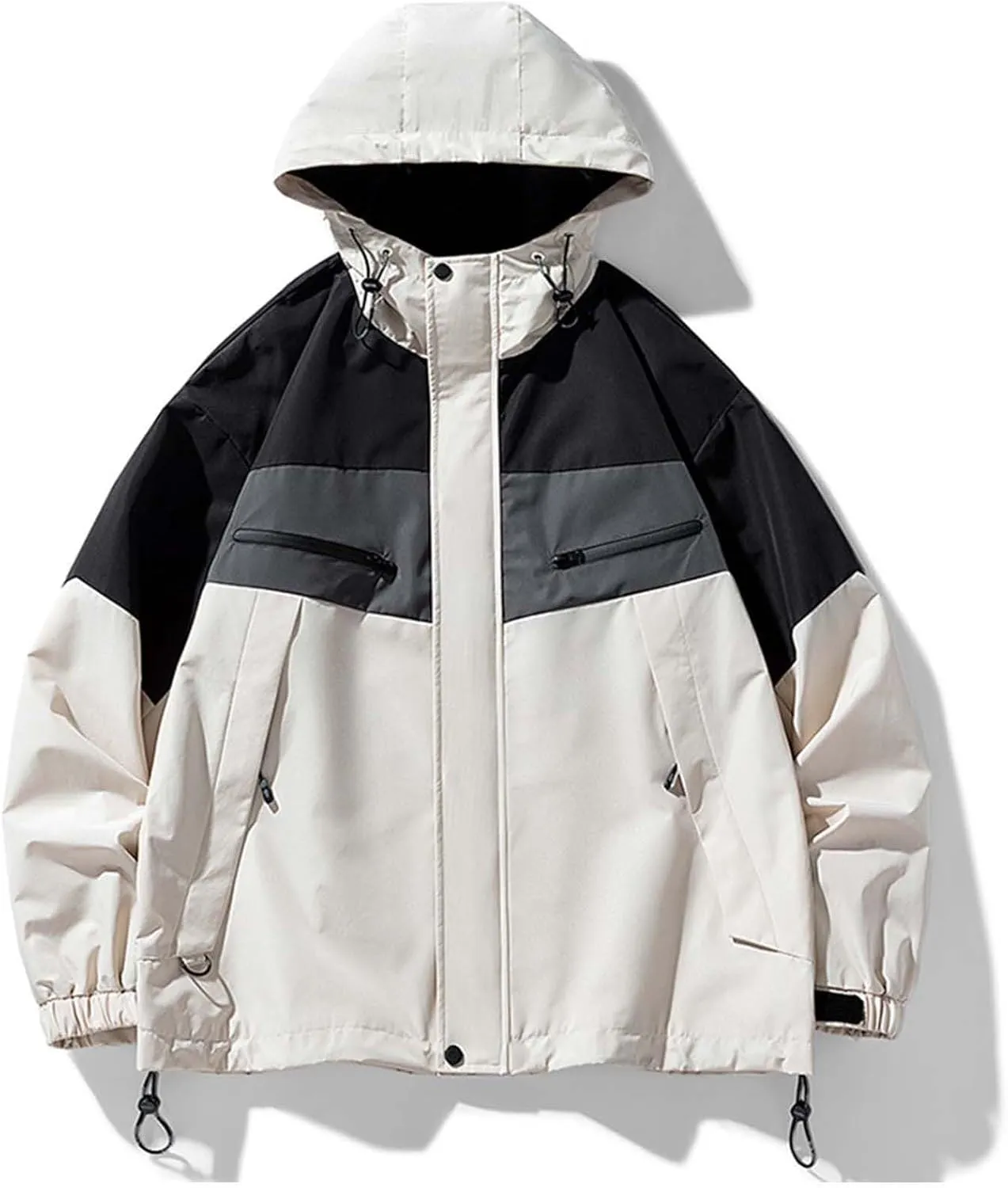 Men's Lightweight Active Water Resistant Hooded Rain Jacket Contrasting Colors Styles Zipper Long-Sleeved Windproof Coat