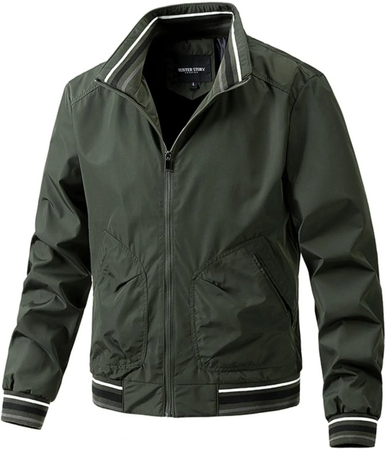 Mens Lightweight Casual Windbreaker Bomber Jacket with Pockets, Water Resistant Breathable Full Zip Thin Jacket