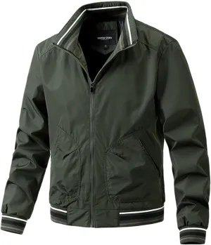Mens Lightweight Casual Windbreaker Bomber Jacket with Pockets, Water Resistant Breathable Full Zip Thin Jacket