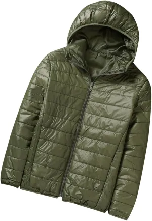Men's Lightweight Down Jacket Hooded Zip Jacket with Pockets Loose Long Sleeve Casual Parkas Daily Outerwear Spring Coats