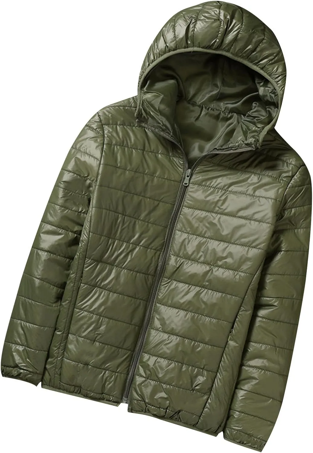 Men's Lightweight Down Jacket Hooded Zip Jacket with Pockets Loose Long Sleeve Casual Parkas Daily Outerwear Spring Coats