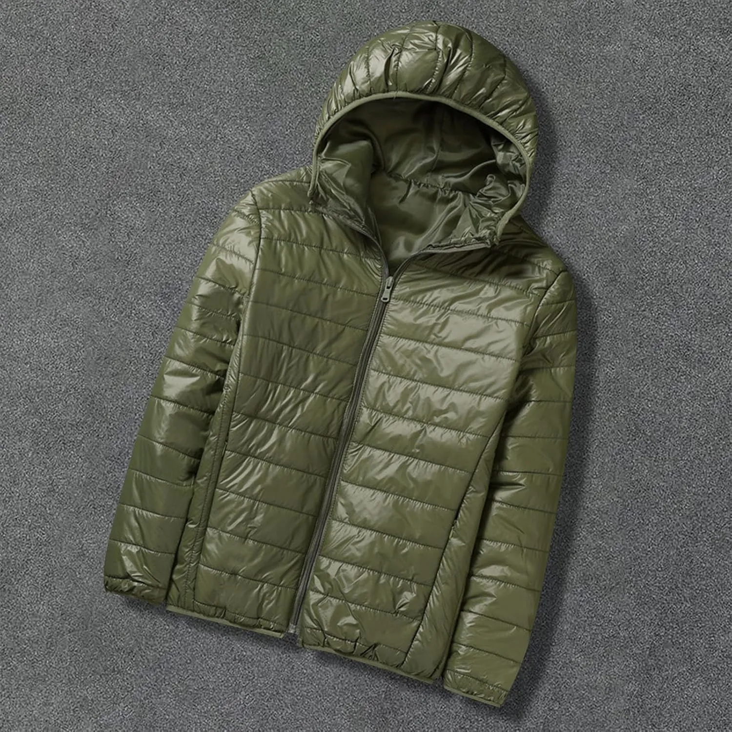 Men's Lightweight Down Jacket Hooded Zip Jacket with Pockets Loose Long Sleeve Casual Parkas Daily Outerwear Spring Coats