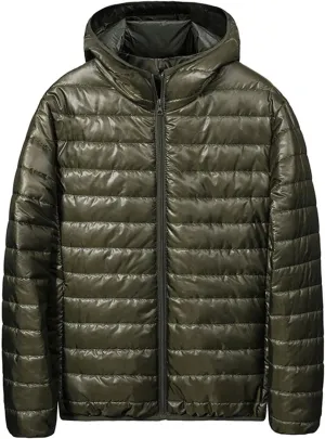 Men's Lightweight Down Jacket Hooded Zip Jacket with Pockets Loose Long Sleeve Casual Parkas Daily Outerwear Spring Coats