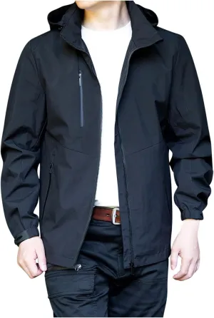 Mens Lightweight Outdoor Track Jackets Full-Zip Waterproof Rain Jacket Raincoat With Hood For Hiking Running Travel