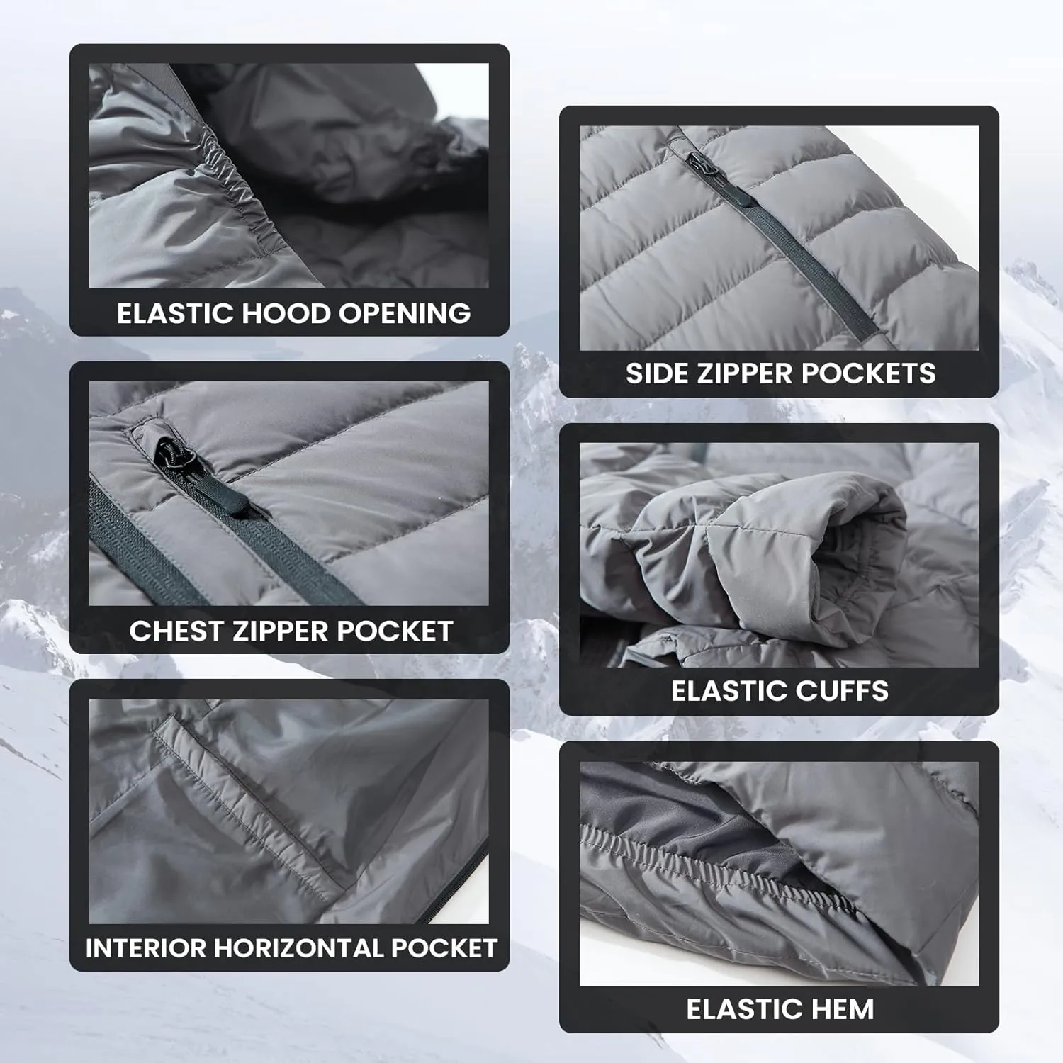 Men's Lightweight Packable Down Jacket Water-Resistant Winter Puffer Jackets with Hood