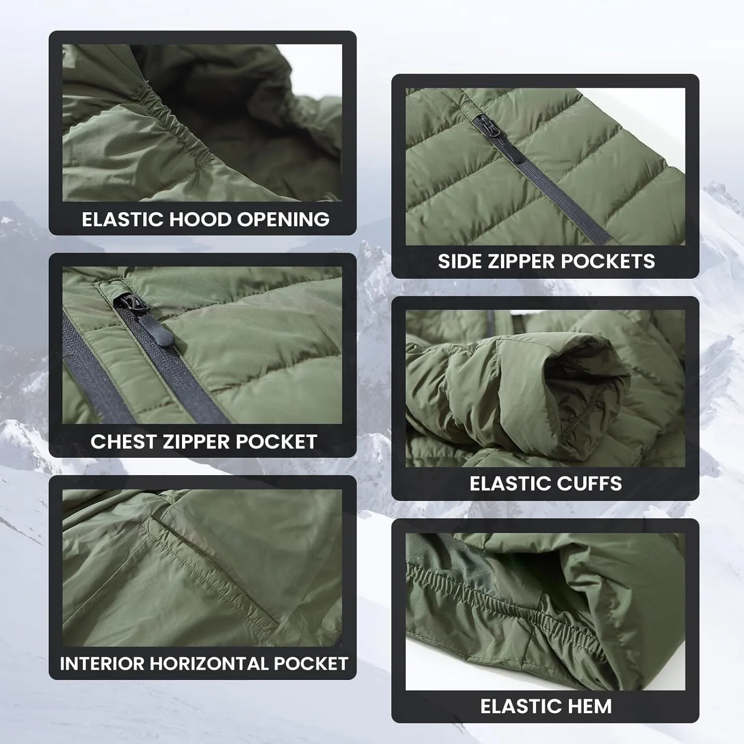 Men's Lightweight Packable Down Jacket Water-Resistant Winter Puffer Jackets with Hood