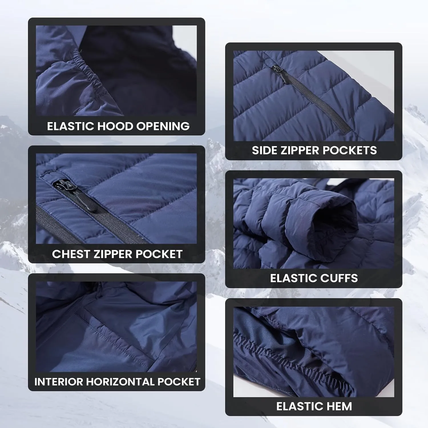 Men's Lightweight Packable Down Jacket Water-Resistant Winter Puffer Jackets with Hood