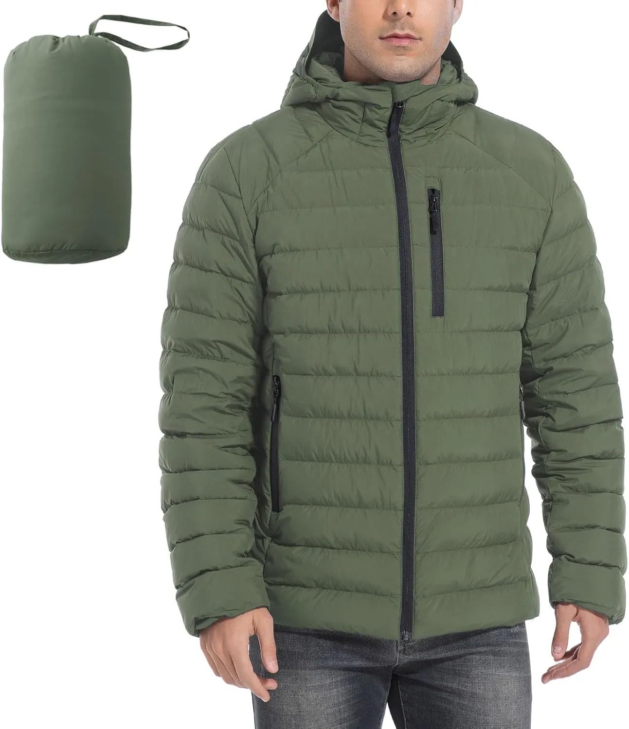 Men's Lightweight Packable Down Jacket Water-Resistant Winter Puffer Jackets with Hood