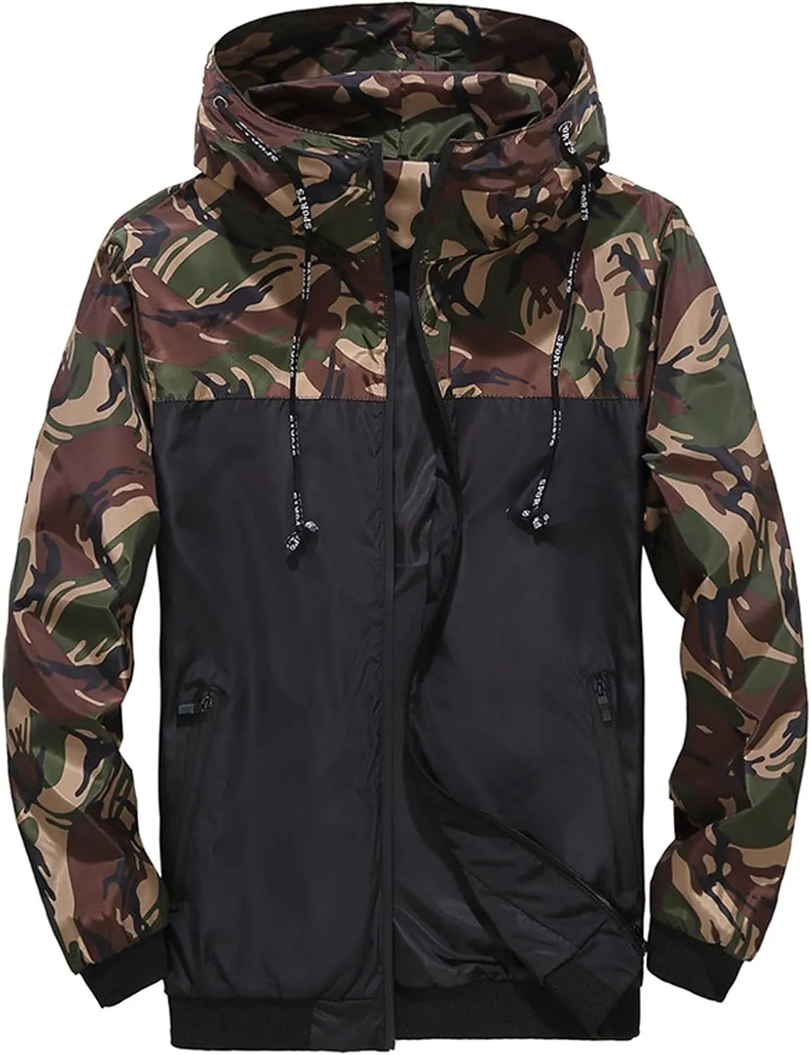 Men's Lightweight Softshell Jacket Fleece Lined Drawstring Hooded Water Resistant Winter Hiking Windbreaker Jackets