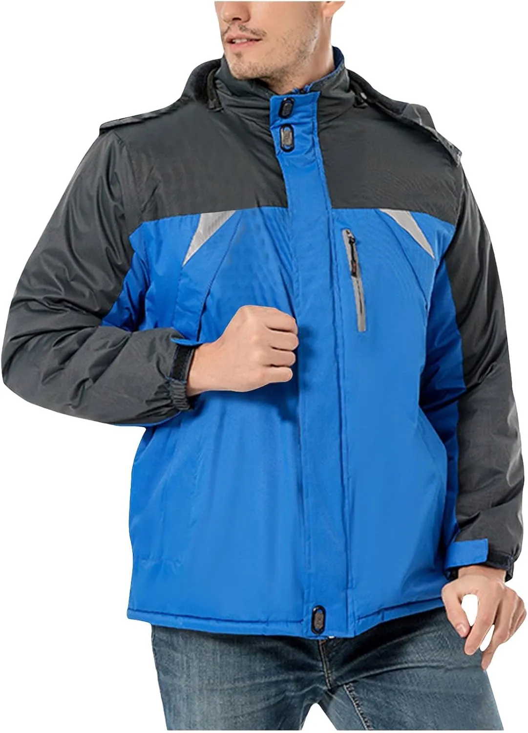 Men's Lightweight Softshell Jacket Fleece Lined Hooded Water Resistant Winter Hiking Coats Patchwork Parka Jackets