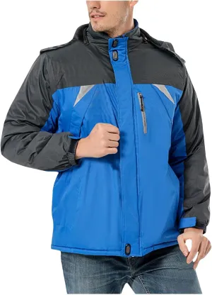 Men's Lightweight Softshell Jacket Fleece Lined Hooded Water Resistant Winter Hiking Coats Patchwork Parka Jackets