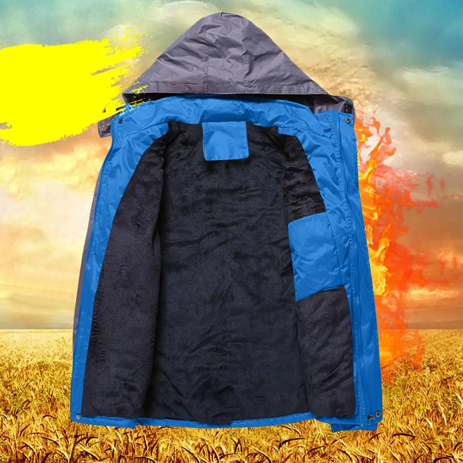 Men's Lightweight Softshell Jacket Fleece Lined Hooded Water Resistant Winter Hiking Coats Patchwork Parka Jackets