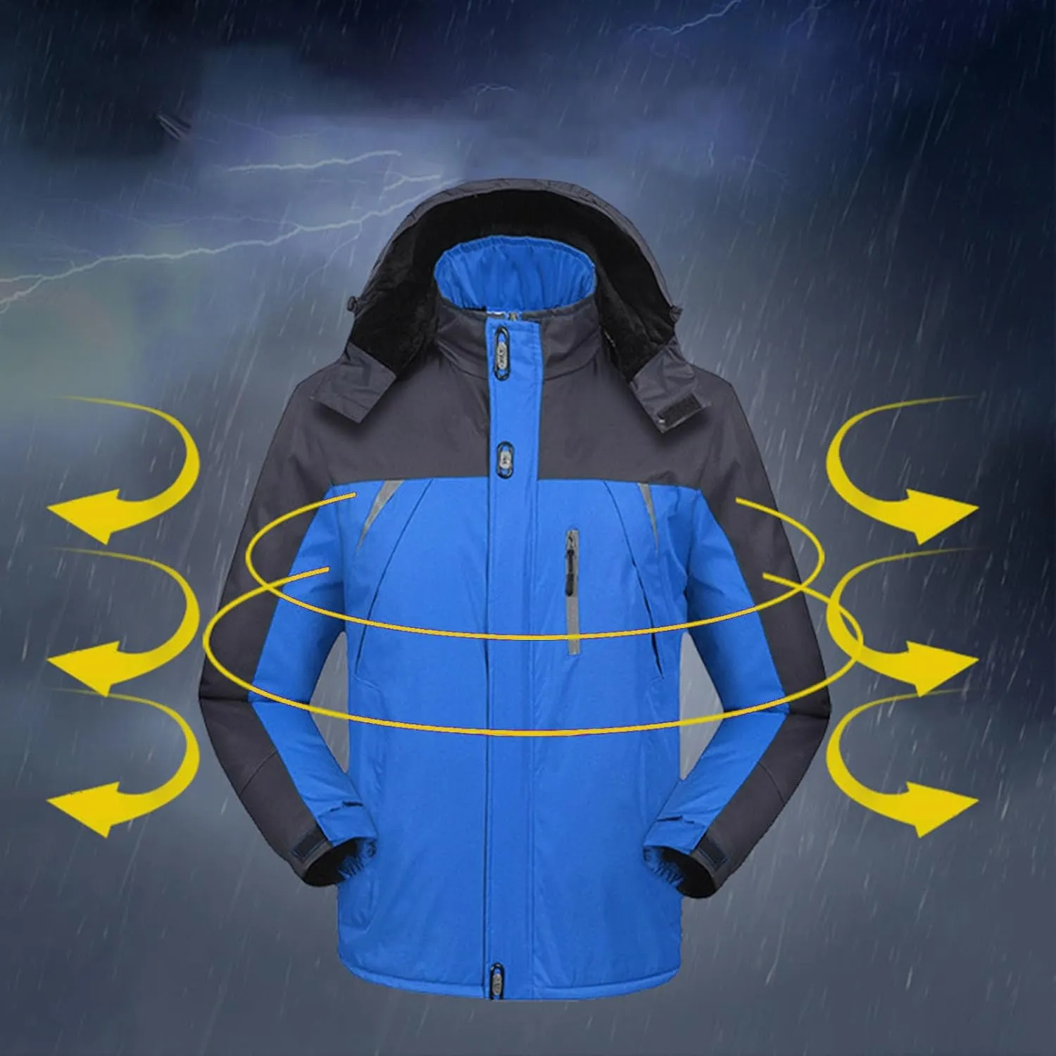 Men's Lightweight Softshell Jacket Fleece Lined Hooded Water Resistant Winter Hiking Coats Patchwork Parka Jackets