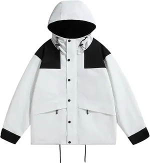 Men's Lightweight Softshell Jacket Hooded Water Resistant Fall Winter Hiking Windbreaker Jackets Drawstring Zipper Coats