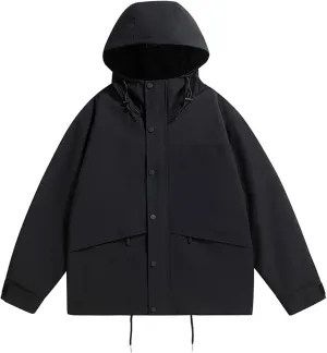 Men's Lightweight Softshell Jacket Hooded Water Resistant Fall Winter Hiking Windbreaker Jackets Drawstring Zipper Coats