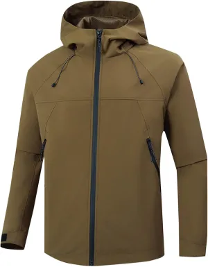 Mens Lightweight Softshell Jacket Hooded Water Resistant Winter Hiking Windbreaker Jackets Zipper Casual Outwear Coat
