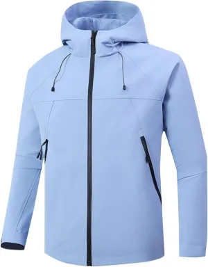 Mens Lightweight Softshell Jacket Hooded Water Resistant Winter Hiking Windbreaker Jackets Zipper Casual Outwear Coat