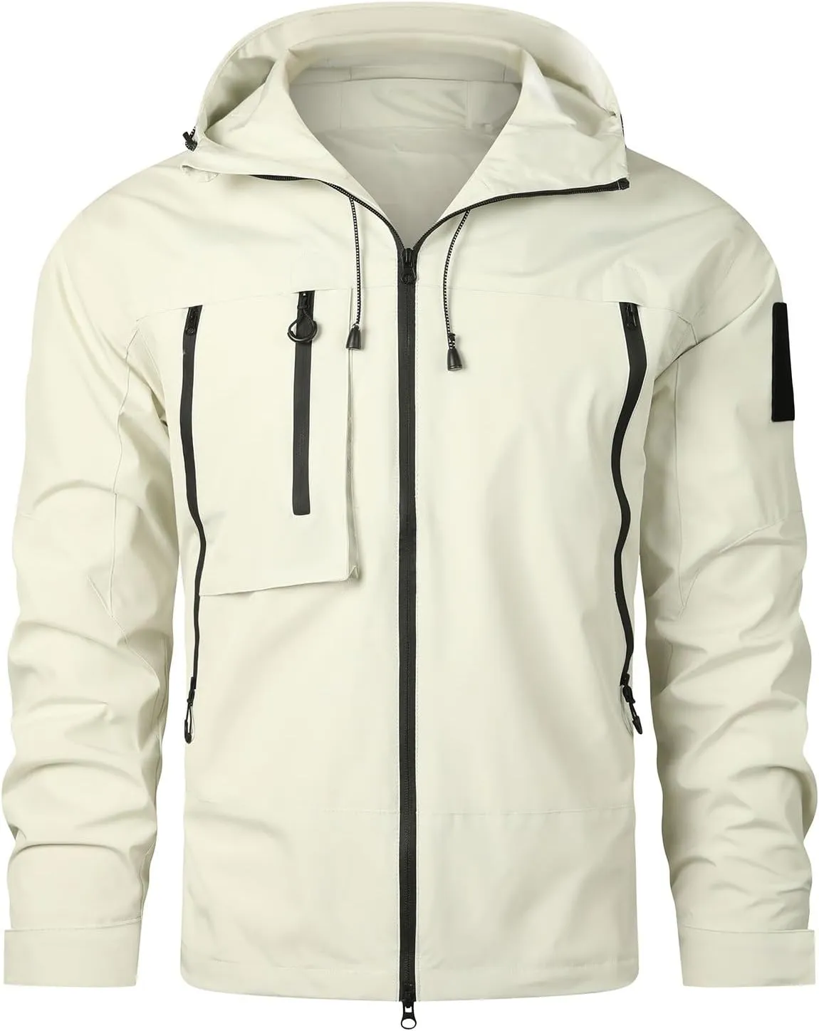 Men's Lightweight Softshell Jacket Solid Hooded Water Resistant Winter Hiking Windbreaker Jackets With Zip Pockets
