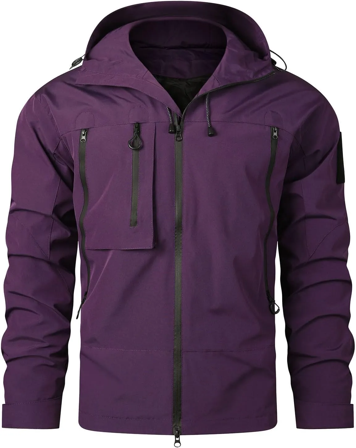 Men's Lightweight Softshell Jacket Solid Hooded Water Resistant Winter Hiking Windbreaker Jackets With Zip Pockets